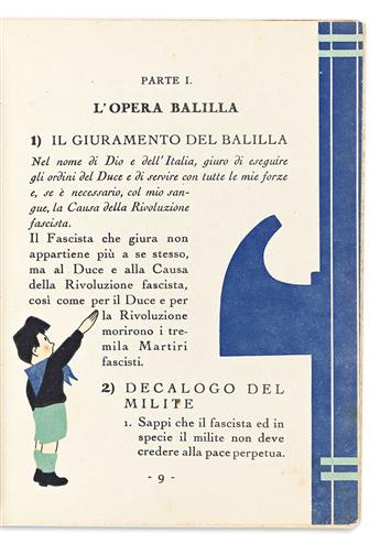 VARIOUS ARTISTS.  OPERA NAZIONALE BALILLA / [FASCIST YOUTH ORGANIZATION]. Group of approximately 46 journals, school books, & ephemera.